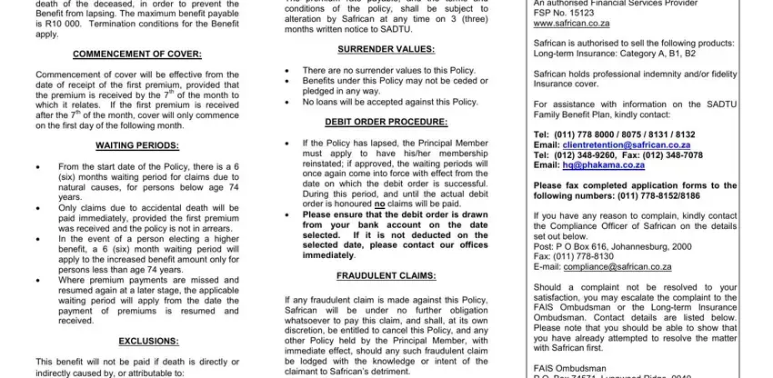 How to fill in sadtu funeral policy stage 1
