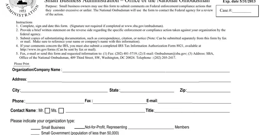 Step # 1 of completing form sba fax