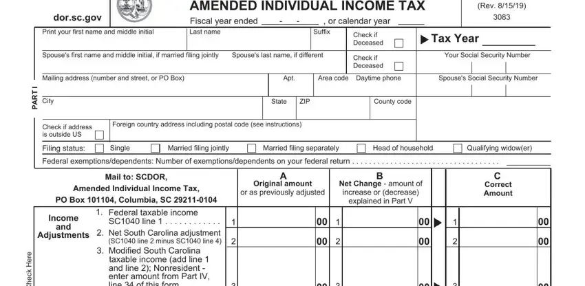 Filling out segment 1 of Sc1040X Form