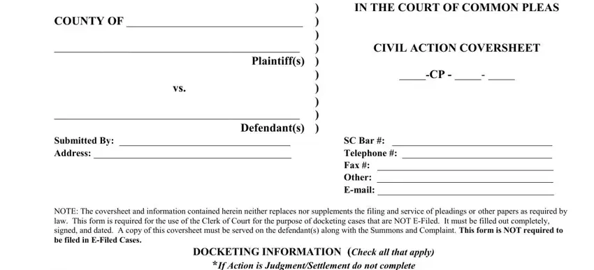 Completing part 1 of lis pendens form south carolina