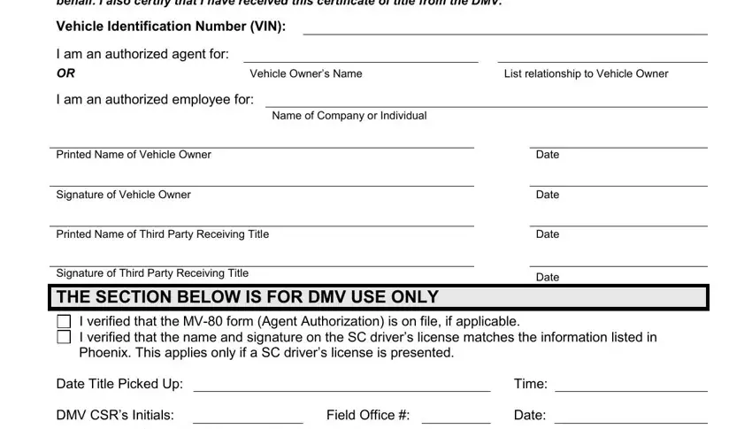 Filling out part 1 in dmv mv sc online