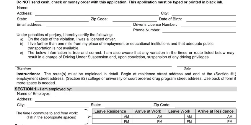 Filling out section 1 of how to sc dmv restricted license