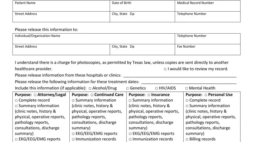 Filling in section 1 of baylor scott and white work excuse