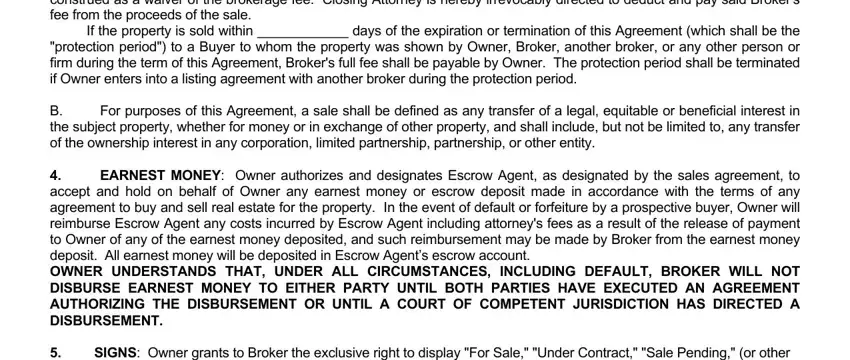 Writing section 4 in SC Real Estate Listing Agreement Form