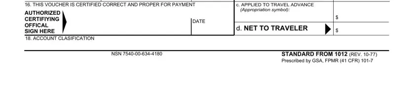 STANDARD FROM  REV  Prescribed by, THIS VOUCHER IS CERTIFIED CORRECT, and c APPLIED TO TRAVEL ADVANCE inside 1012 form