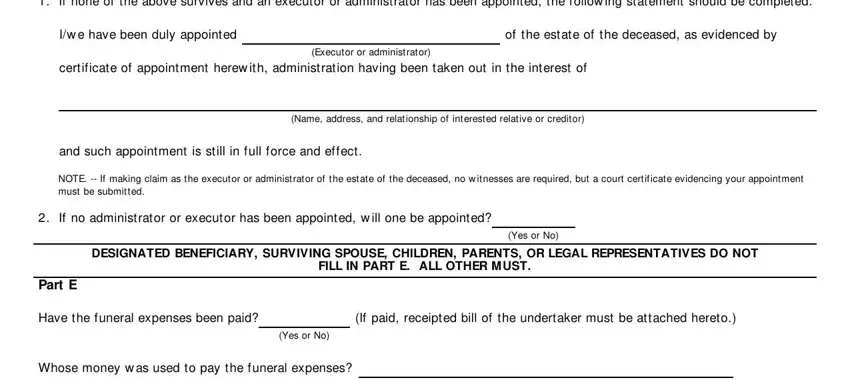 NOTE  If making claim as the, of the estate of the deceased as, and Yes or No of deceased s form
