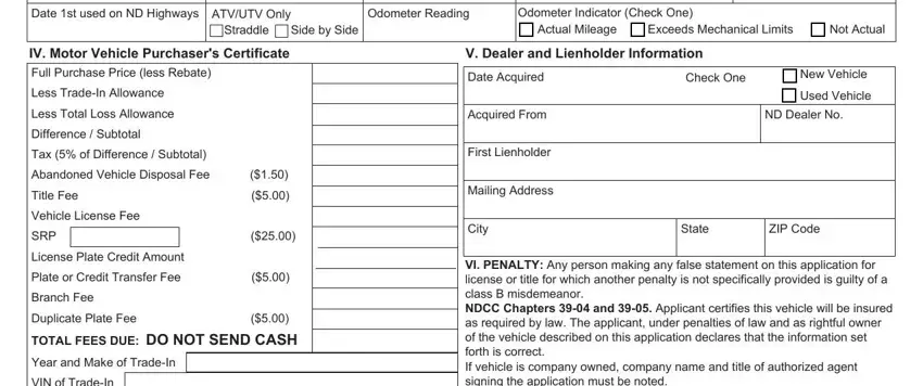 The way to fill out north dakota application title portion 2