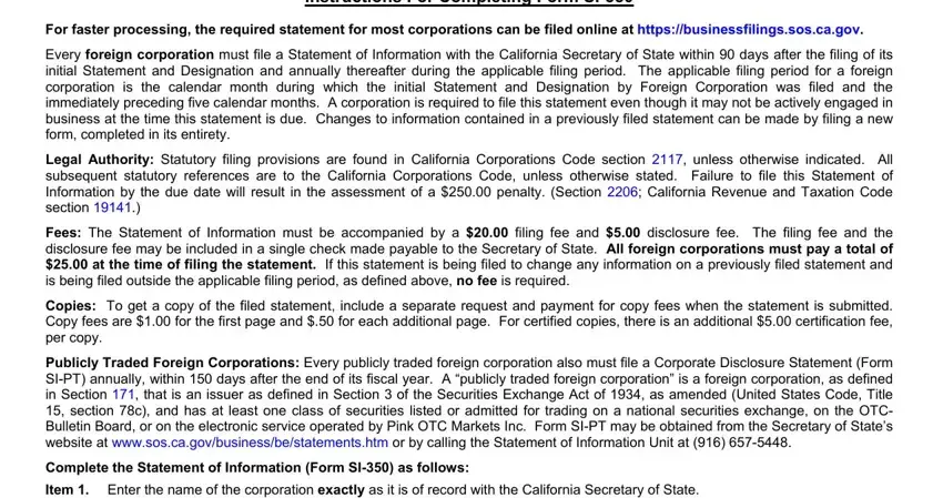 Completing part 3 in ca si 350 form