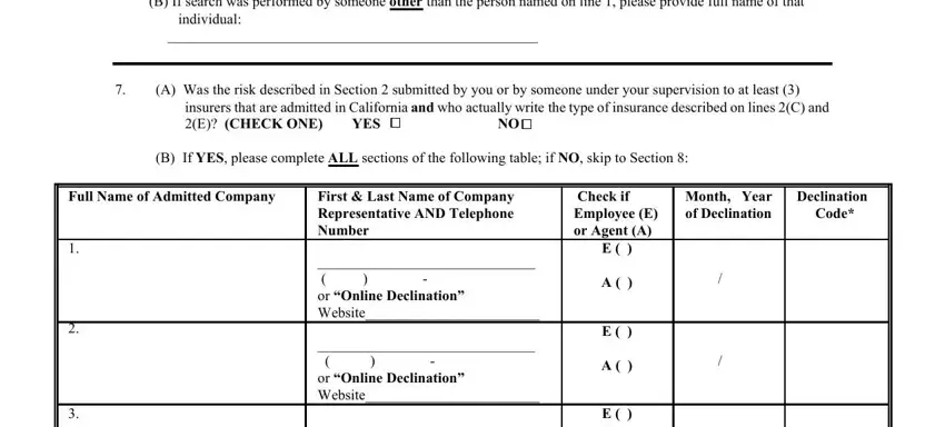or Online Declination Website, Full Name of Admitted Company, and Declination of diligent search report