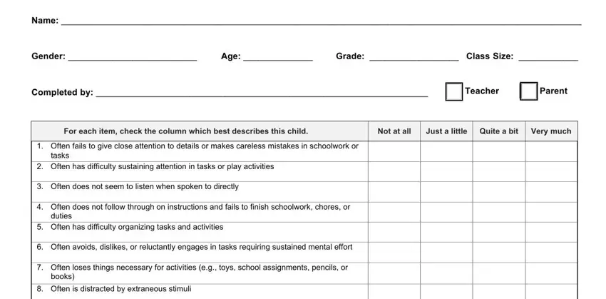 Filling in section 1 of snap rating scale