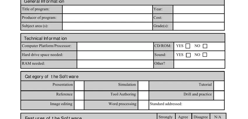 Stage no. 1 of filling in educational software evaluation forms