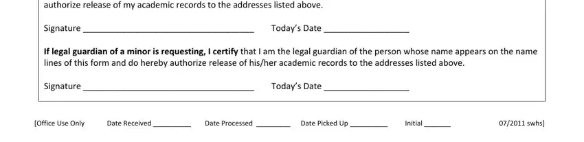 A way to fill out Southwest Transcript Order Form step 2