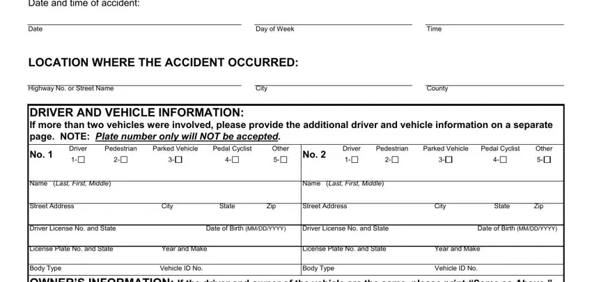 Filling out section 2 of sr 1 report