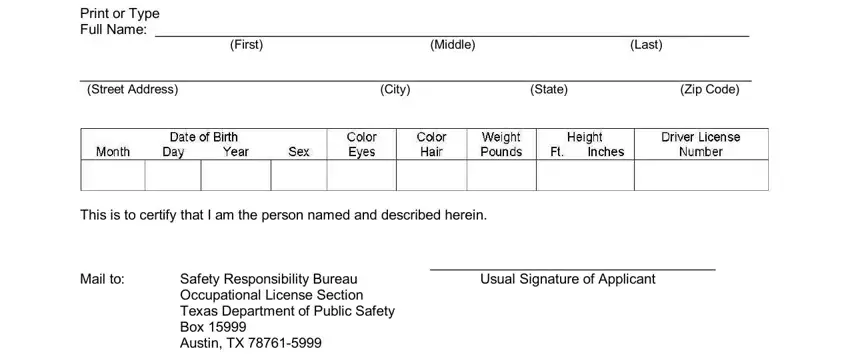 Stage no. 1 for completing sr37 form for texas
