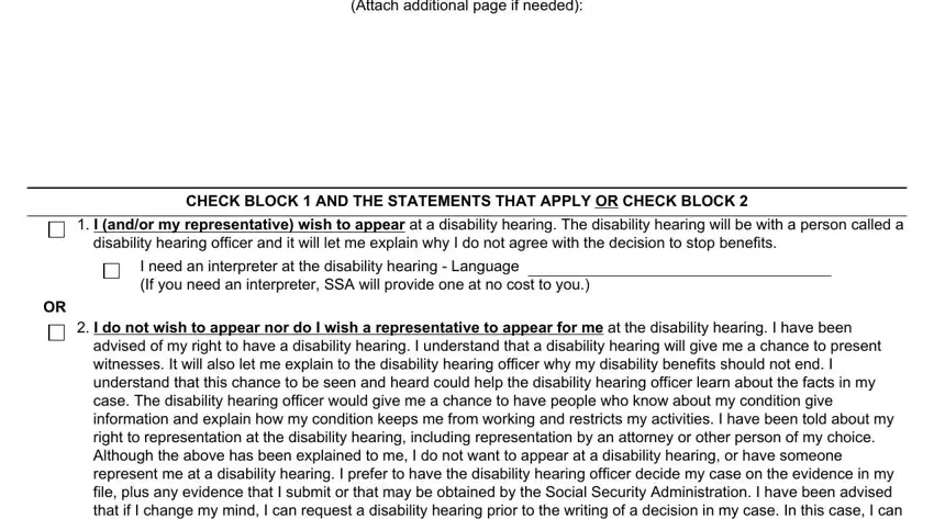 Filling out segment 2 in social security request for reconsideration form