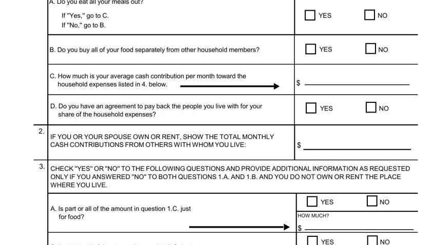 CHECK YES OR NO TO THE FOLLOWING, A Do you eat all your meals out, and A Is part or all of the amount in of SSA-795