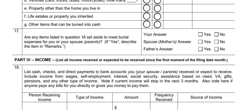 List cash checks and direct, PART IV  INCOME  List all income, and d Vehicles cars trucks boats inside ssa 8001 for 2018