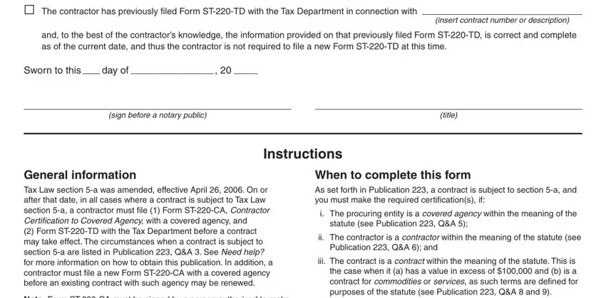 Filling in section 2 in nys dept of finance st 220 ca form
