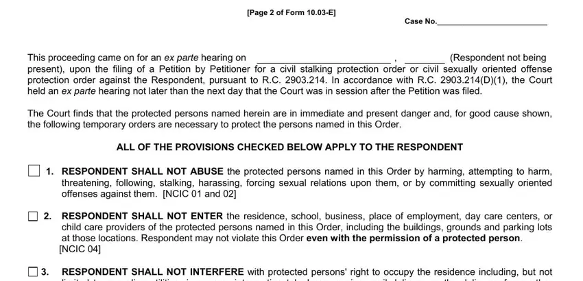 Filling out section 4 in how to file a restraining order online