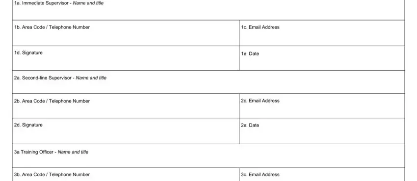 a Secondline Supervisor  Name and, c Email Address, and e Date inside sf182 training form