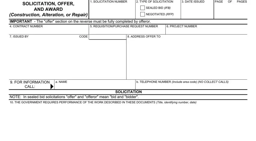 Step no. 1 of completing sf 1442 form instructions