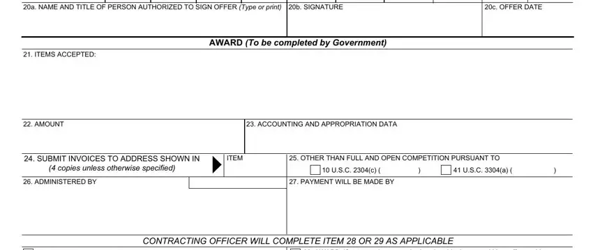 ITEMS ACCEPTED, copies unless otherwise specified, and a NAME AND TITLE OF PERSON in sf 1442 form instructions