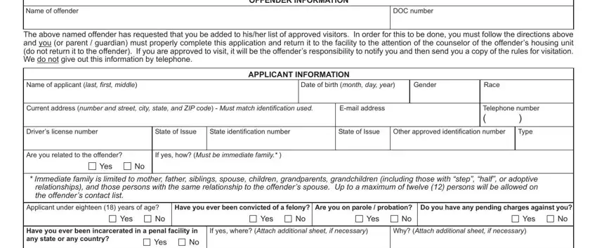 Step # 1 in filling out state form 14387 application for visiting privileges