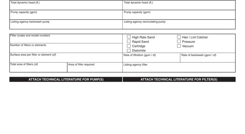 Area of filter required, Listing agency backwash pump, and Rate of filtration gpm  sf inside State Form 43038