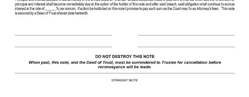 Stage number 2 in filling out straight note