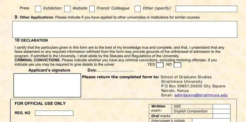Stage no. 4 of filling in strathmore university undergraduate application forms