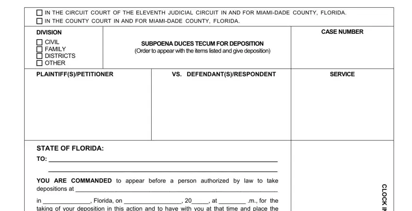 Filling out part 1 in court miami duces