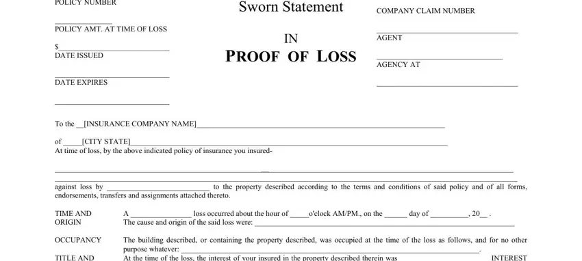 Filling in segment 1 of proof of loss template