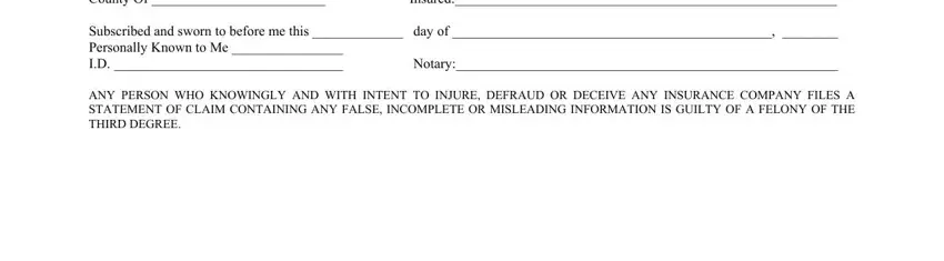 Part no. 3 for filling in proof of loss template