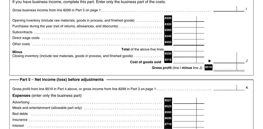 Purchases during the year net of, Direct wage costs, and Expenses enter only the business in t2125e
