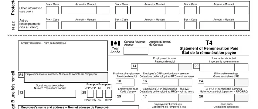 Completing section 2 in t4 fillable form
