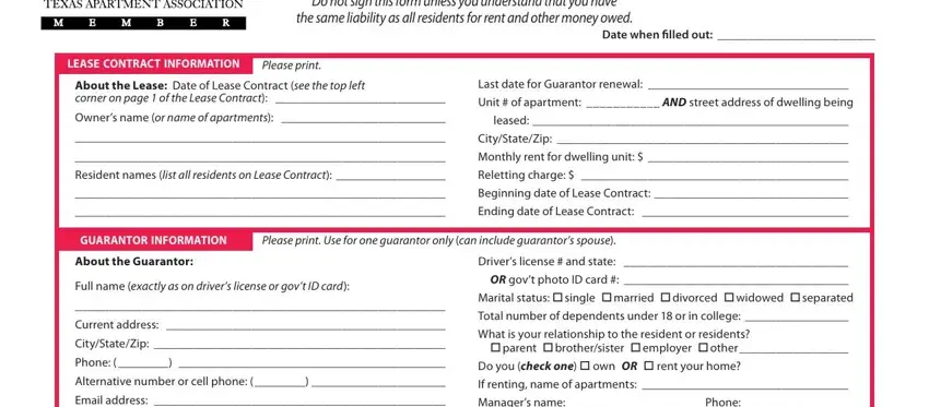 Stage # 1 for filling in taa guarantor form