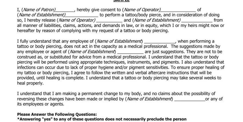 Part number 1 for filling in consent form for getting tattoo