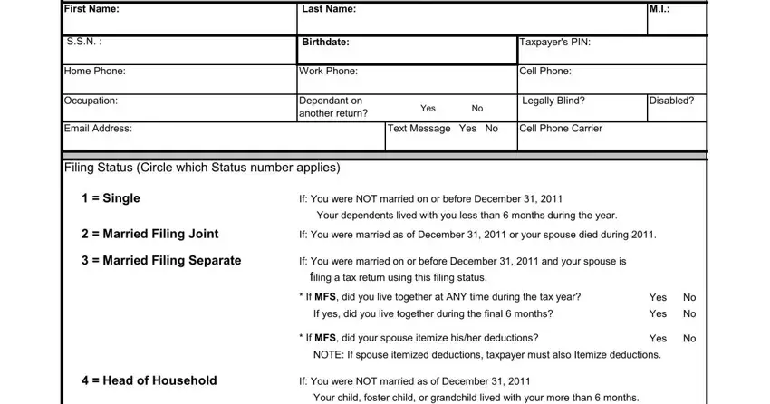 Stage # 1 for submitting taxpayer questionnaire forms form