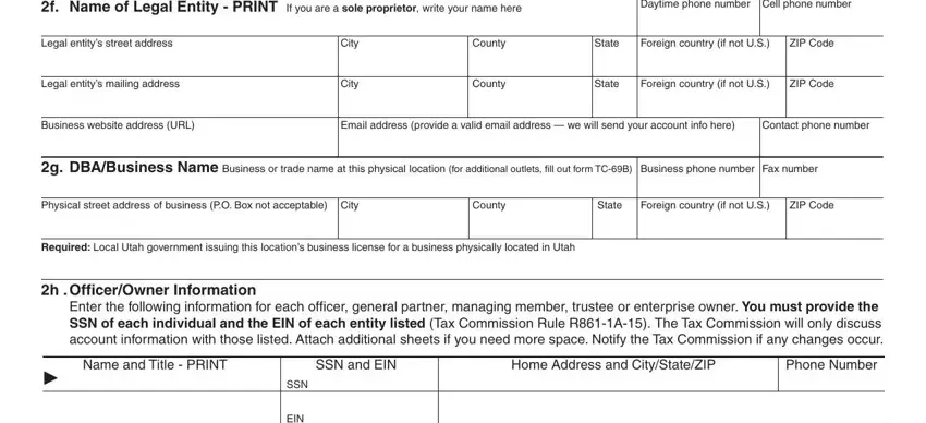 f Name of Legal Entity  PRINT If, Daytime phone number Cell phone, and State in utah tc 69