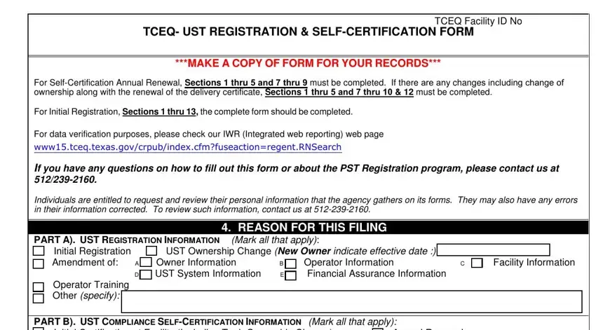 Filling in segment 4 of tceq underground storage tank registration