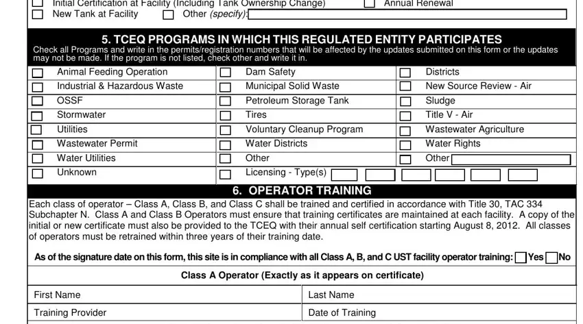 Completing section 5 in tceq underground storage tank registration