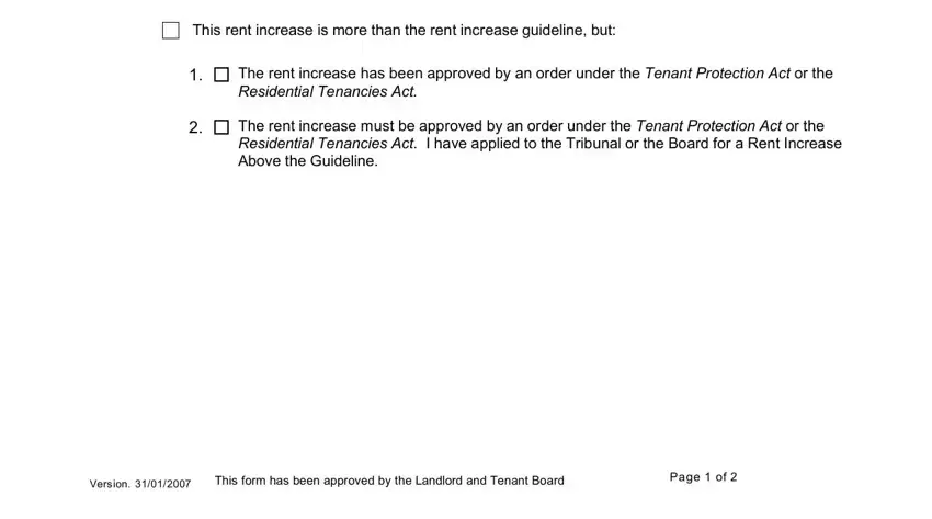 Step number 2 of completing rent increase form