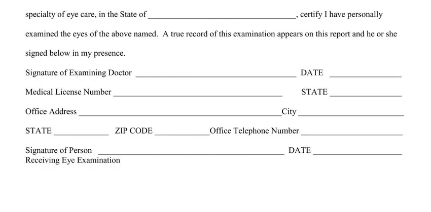 Filling out section 3 of tennessee drivers vision