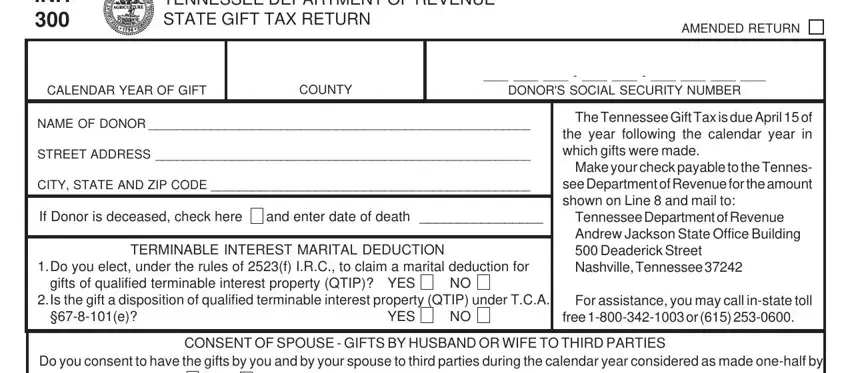 Step # 1 of filling in Tennessee Form Inh 300
