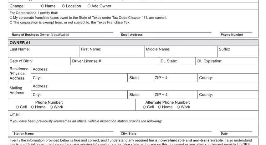 Filling out section 2 of texas inspection form