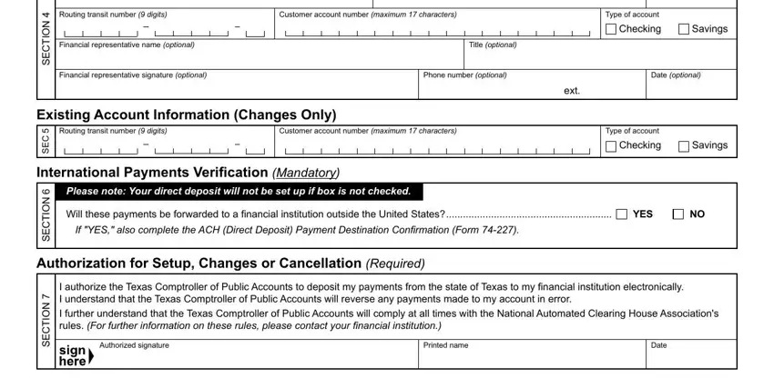 Title optional, Customer account number, and Routing transit number  digits in nancial