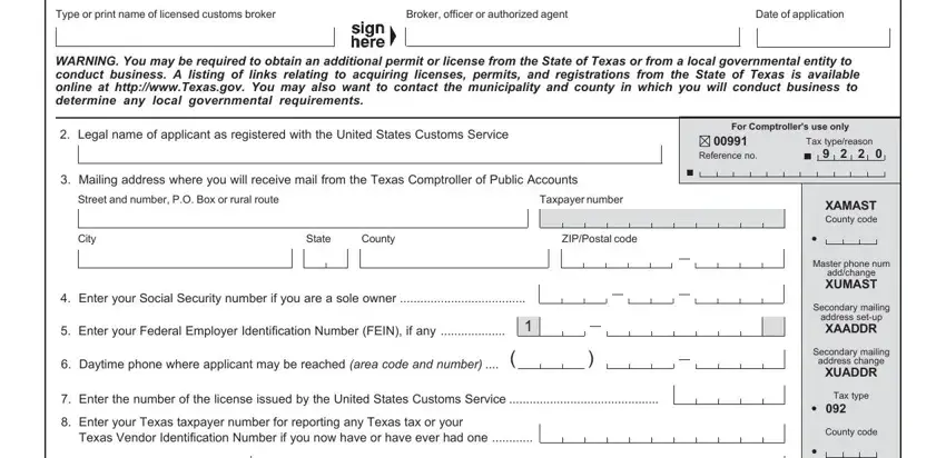 Step number 1 for filling in Texas