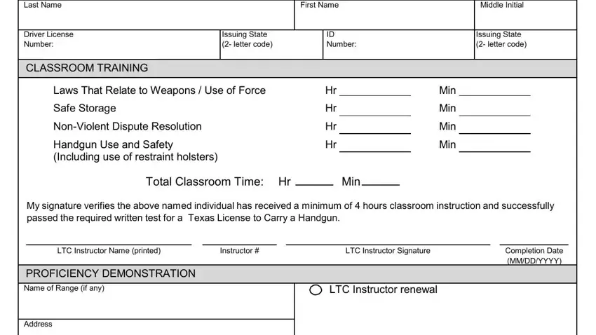 Filling out section 1 in pdf