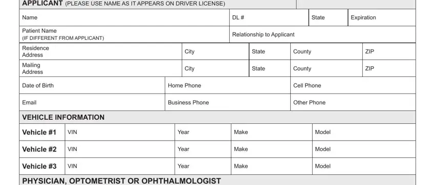 Filling out part 1 of texas window tint exemption