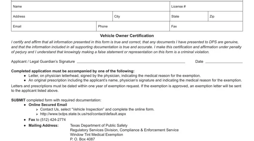 City, Email, and Date in texas window tint exemption